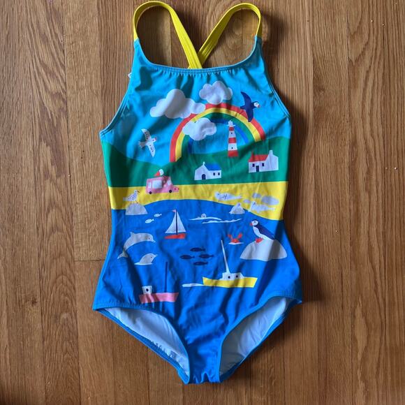 Boden One Piece Girl's Bathing Suit Coastal Scene Beach Swim 11-12 Years New - Picture 4 of 7